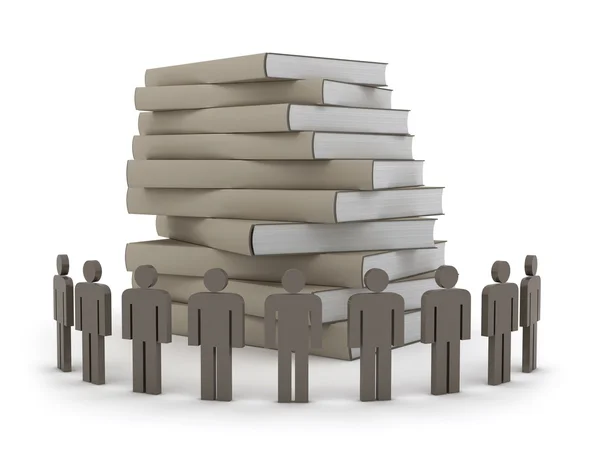 Human figures in front of stack of books — Stock Photo, Image