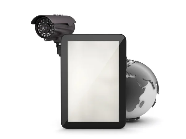 Surveillance camera and tablet computer — Stock Photo, Image