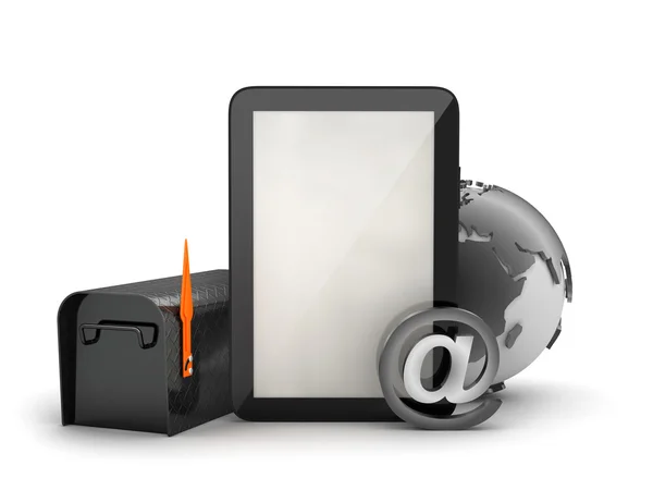 Illustration zum E-Mail-Konzept - Tablet-Computer und Briefkasten — Stockfoto