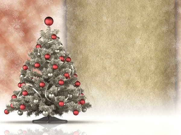 Kerstboom en lege handgeschept papier blad — Stockfoto