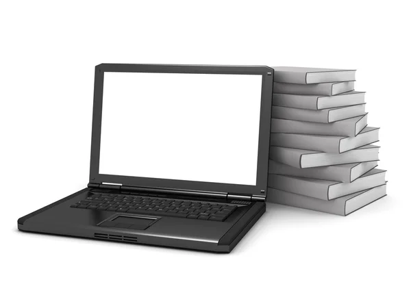 Livros cinzentos e laptop — Fotografia de Stock
