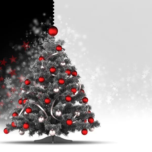 Christmas card template - xmas tree on black and white backgroun — Stock Photo, Image