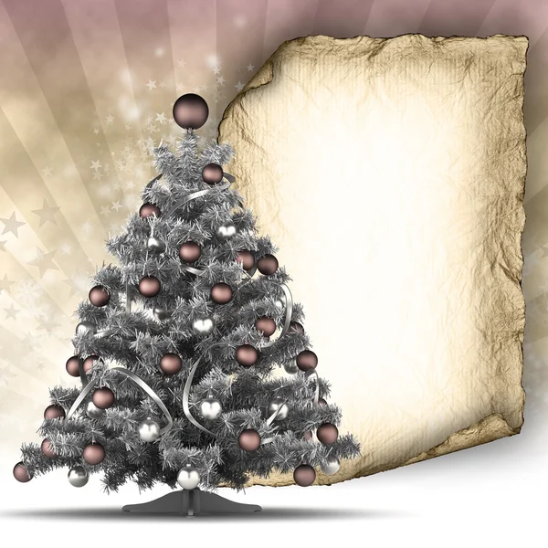 Kerstboom en papier blad — Stockfoto