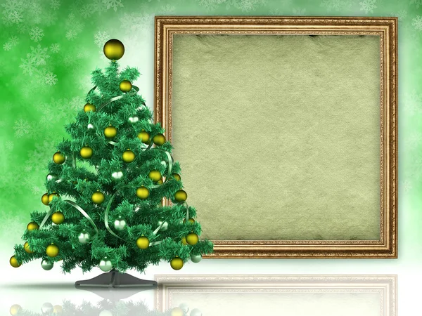 Karácsonyi háttér - xmas fa és lemez üres papír — Stock Fotó