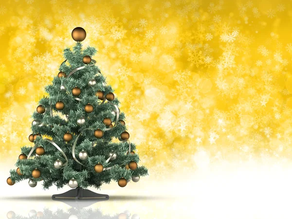 在黄色背景上的圣诞树 — 图库照片