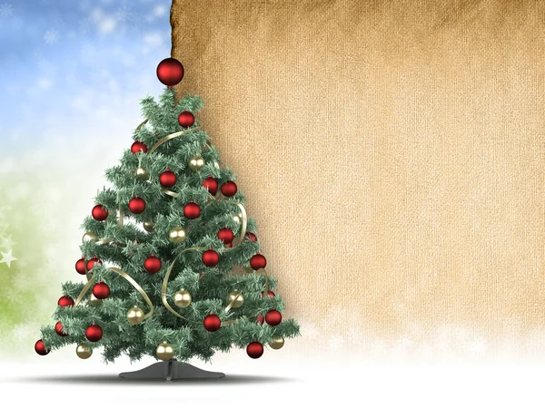 Christmas tree and blank handmade paper sheet in background — Stock Photo, Image