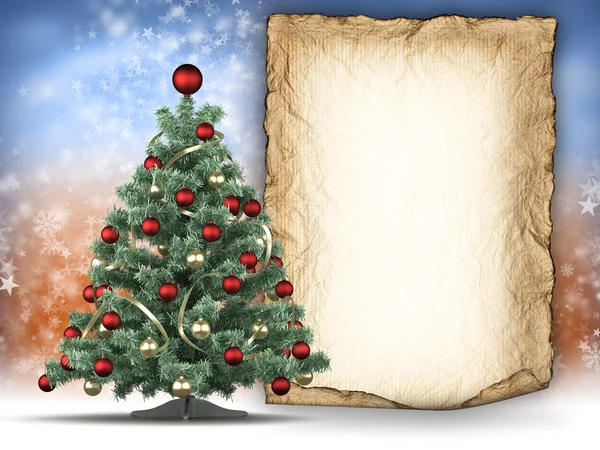 Kerstboom en papier blad voor tekst — Stockfoto