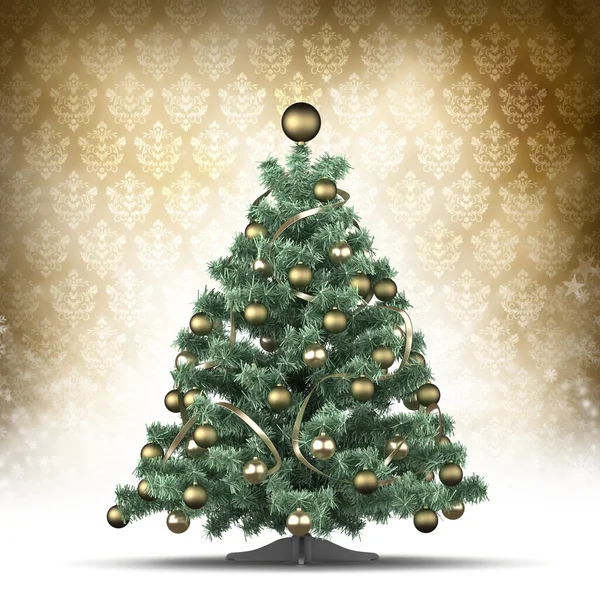 Christmas card template - xmas tree on patterned background — Stock Photo, Image