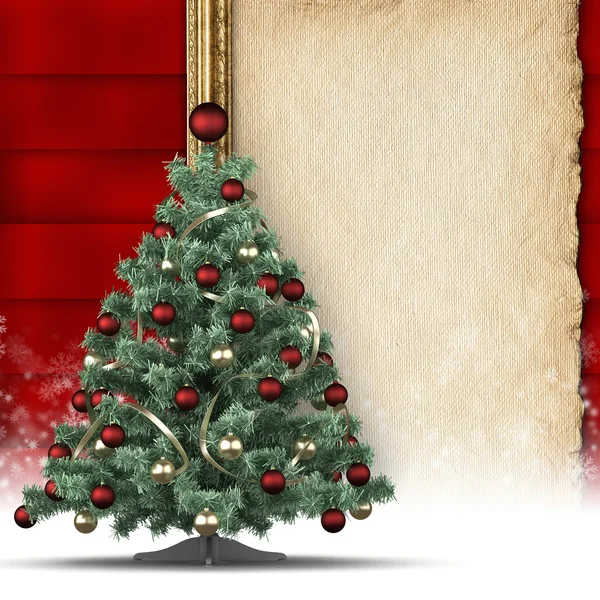 Sfondo di Natale albero di Natale e foglio di carta bianco — Foto Stock
