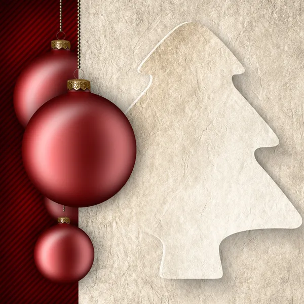 Рождественский фон - безделушки, форма рождественской елки и пустой папаши — стоковое фото