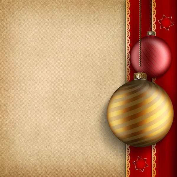 Kerstmis achtergrond - kerstballen en blanco papier blad — Stockfoto