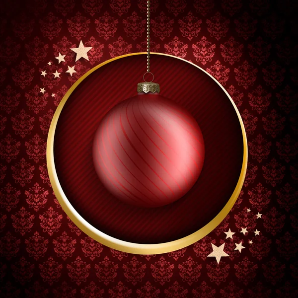 Шаблон рождественской открытки - красная безделушка и звезды — стоковое фото