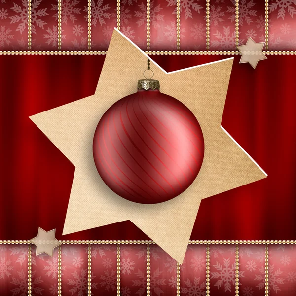 Christmas decoration - red xmas bauble and stars — Stock Photo, Image
