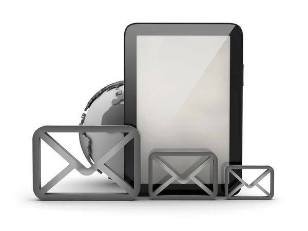 E-Mail-Konzept - Form von Umschlägen und Tablet-Computer — Stockfoto