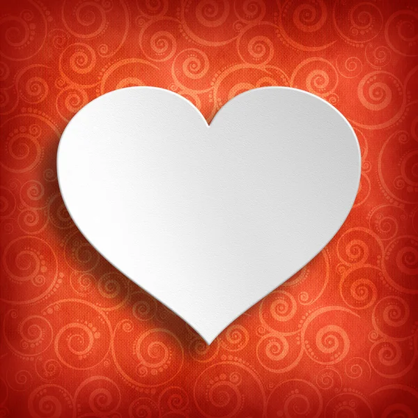 Valentýn - bílým lomem na červeném vzorované pozadí — Stock fotografie