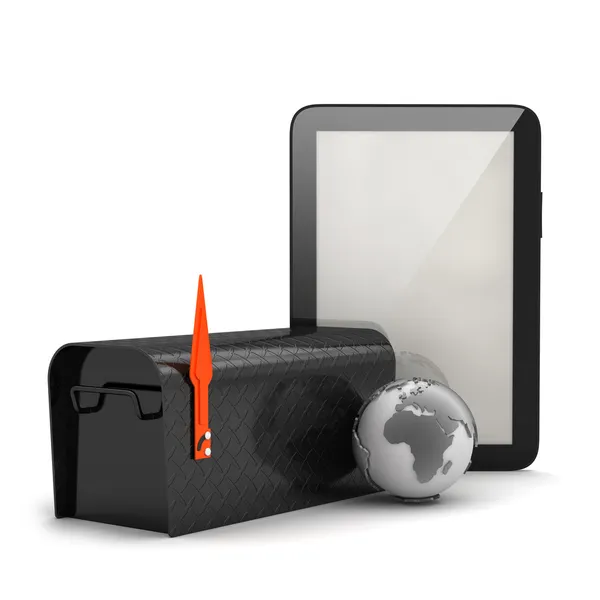 Tablet computer, mailbox and earth globe — Stock Photo, Image