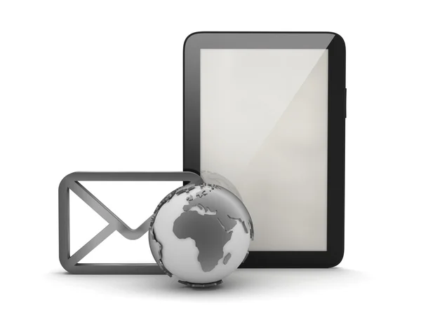 Tablet computer, envelope and earth globe — Stock Photo, Image