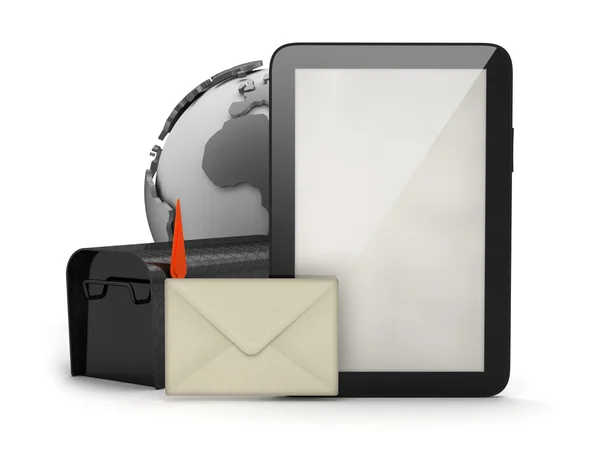 Mailbox, envelope and tablet computer — Stock Photo, Image