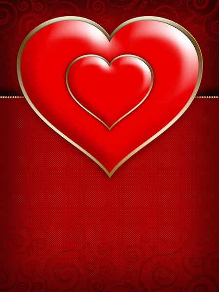 Twee rode harten op rode achtergrond — Stockfoto
