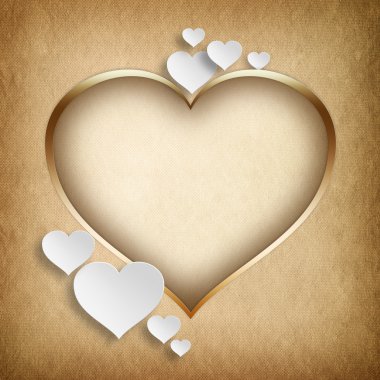 Altın çerçeve olarak kalp ve beyaz kupa