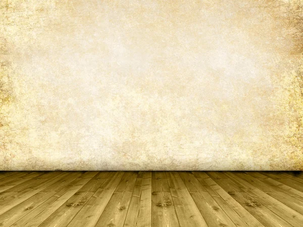 Внутренний деревянный пол и гранж стена — стоковое фото