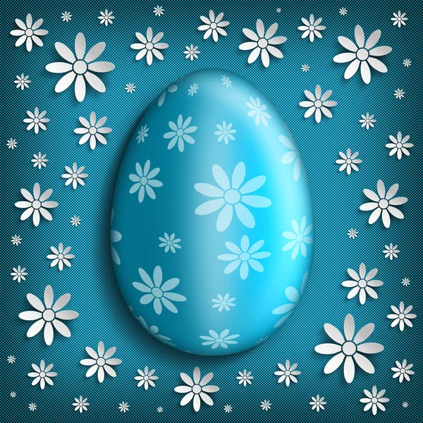 Blue Easter egg and white flowers on patterned background — Stock Photo, Image