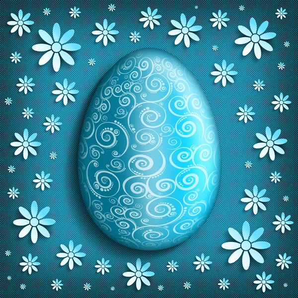 Oeuf de Pâques à motifs sur fond bleu — Photo