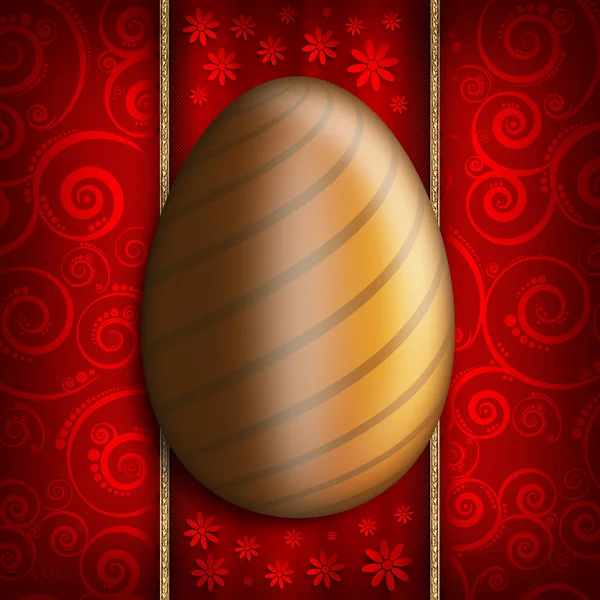 Happy Easter - Golden egg on red patterned background — Stock Photo, Image