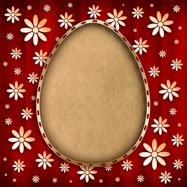 Shape of Easter egg in golden frame on red background — Stock Photo, Image