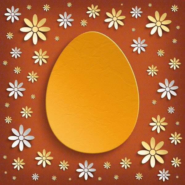 Happy Easter card - orange egg and flowers — Stock Photo, Image