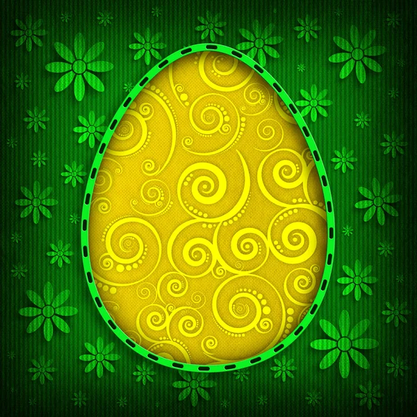 Easter Card - yellow egg on green background — Stock Photo, Image