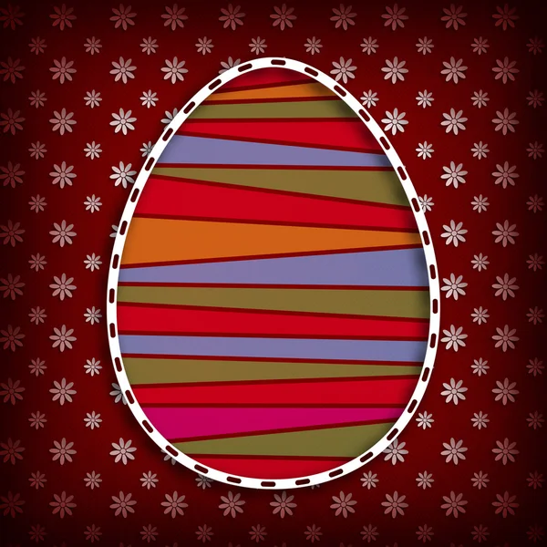Shape of colored Easter egg and many flowers in background — Stock Photo, Image