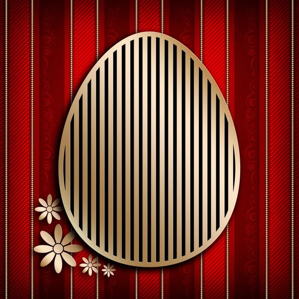 Happy Easter card - shape of egg and flowers on red background — Stock Photo, Image