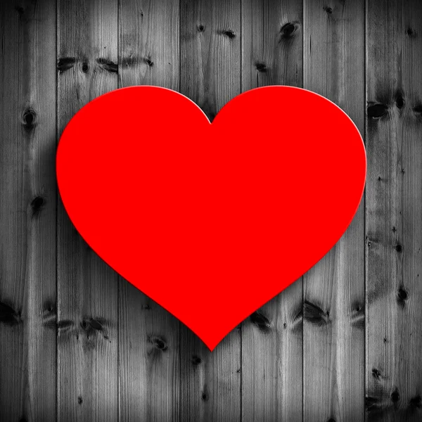 Cuore rosso di San Valentino su sfondo di legno — Foto Stock