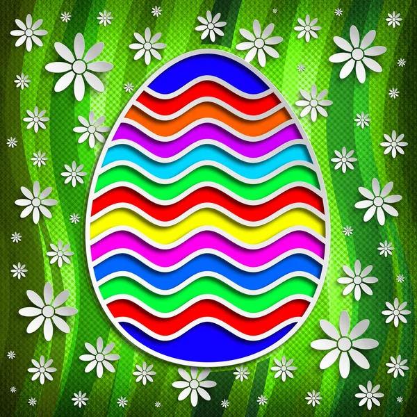 Happy Easter - colored egg on green patterned background — Stock Photo, Image