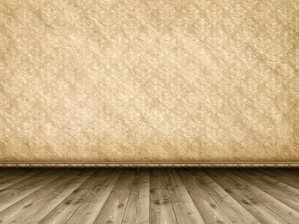 Papel de parede vintage e piso de madeira — Fotografia de Stock