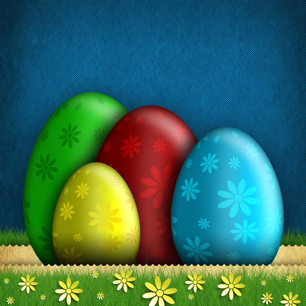 Colored Easter eggs and flowers — Stock Photo, Image