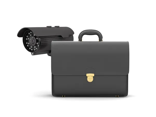 Surveillance video camera and business briefcase — Stock Photo, Image