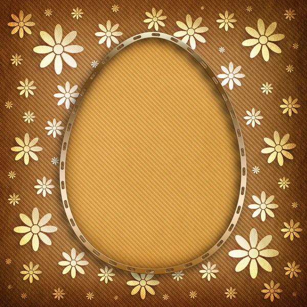 Happy Easter - egg in golden frame on patterned background — Stock Photo, Image