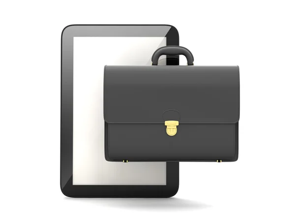 Tableta ordenador y maletín de negocios — Foto de Stock