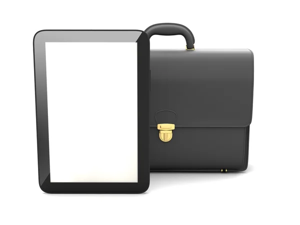 태블릿 컴퓨터와 블랙 서류 가방 — 스톡 사진