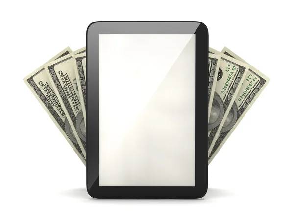 Tablet computer and dollar bills — Stock Photo, Image