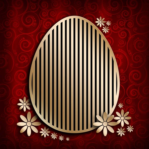Happy Easter-Card - goldenes Ei und Blumen auf Muster TERGRU — Zdjęcie stockowe