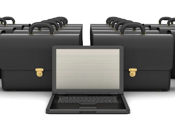 Laptopcomputer en zwarte business aktetassen — Stockfoto