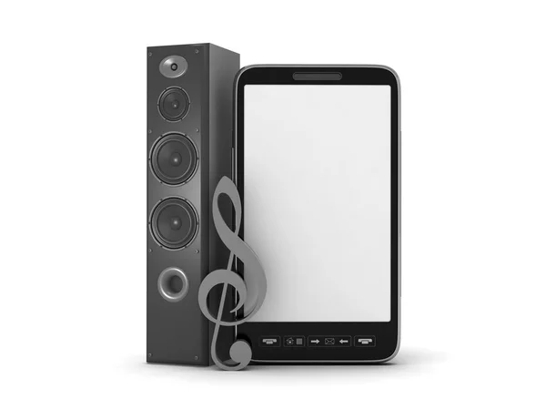 Mobiele muziekspeler - mobiele telefoon, spreker en clef — Stockfoto