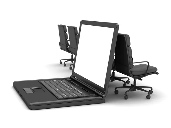 Bureaustoelen en personal computer — Stockfoto