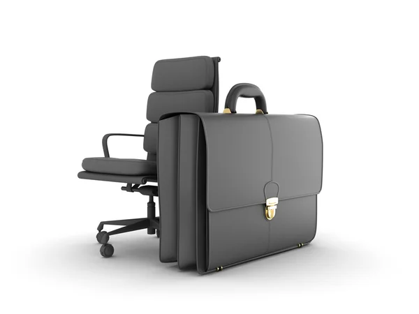 Leather business briefcase and office chair — Stock Photo, Image