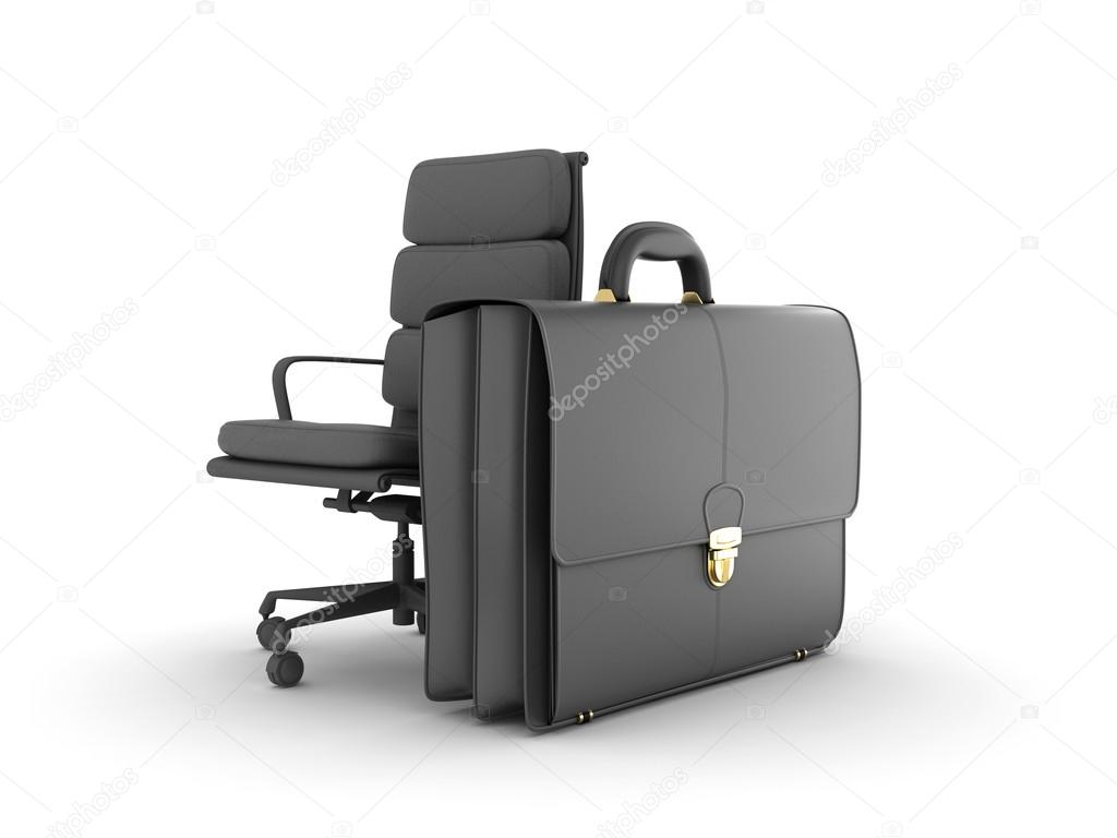 Leather business briefcase and office chair