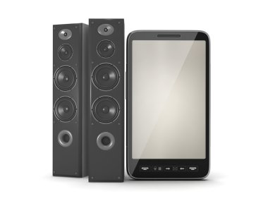büyük hoparlörler ve cep telefonu