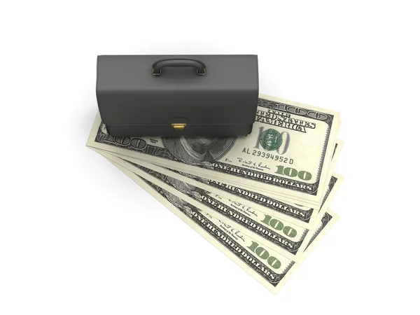Black briefcase on dollar bills — Stock Photo, Image
